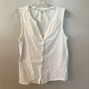 BODEN SIZE 6 WHITE GOLD POLKA DOT DARA POMPOM JERSEY SLEEVELESS TOP